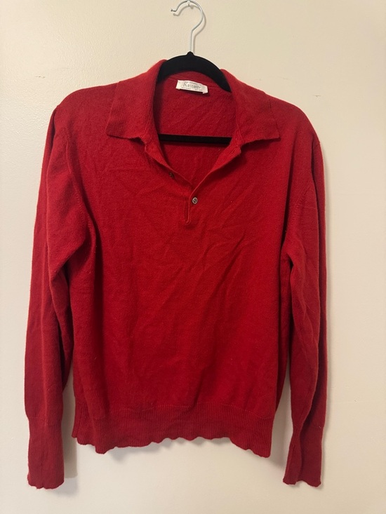 Kassatly Sweaters - Vintage Kassatly Palm Beach Cashmere Long-Sleeve Polo Sweater Red XL